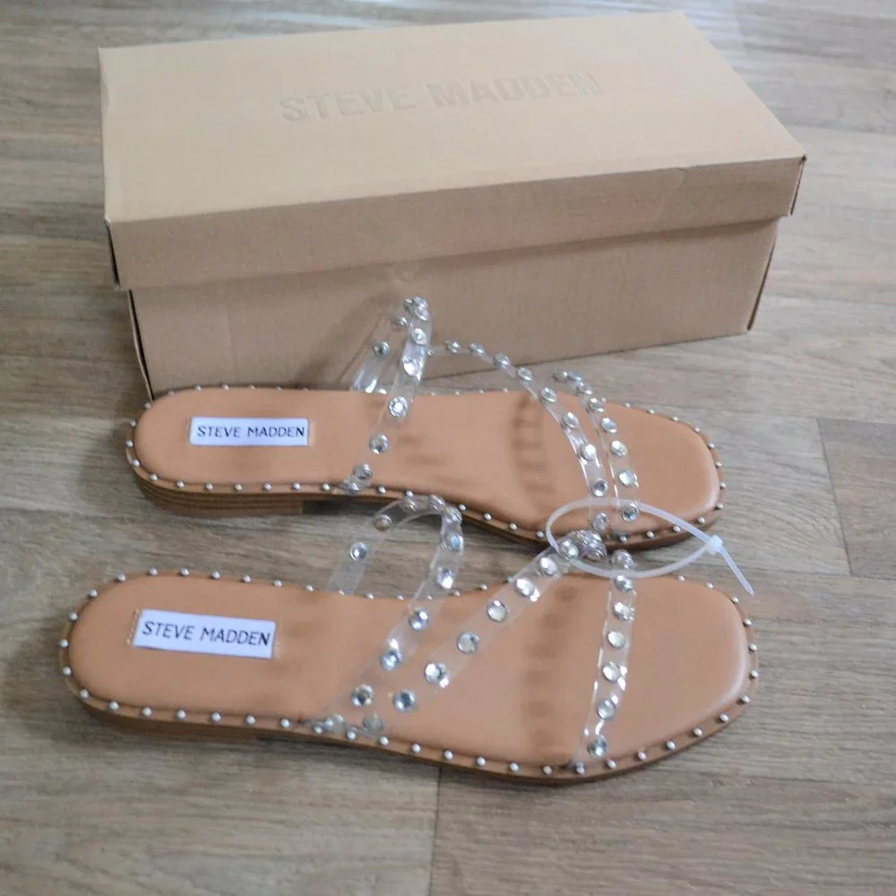 NWT Steve Madden Skyler Crystal Studded Strappy Sandals - Picture 2 of 3